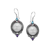 AE-6095-CO1 Sterling Silver Earring With Bone Face, Garnet ,Blue Topaz & Amethyst Jewelry Bali Designs Inc